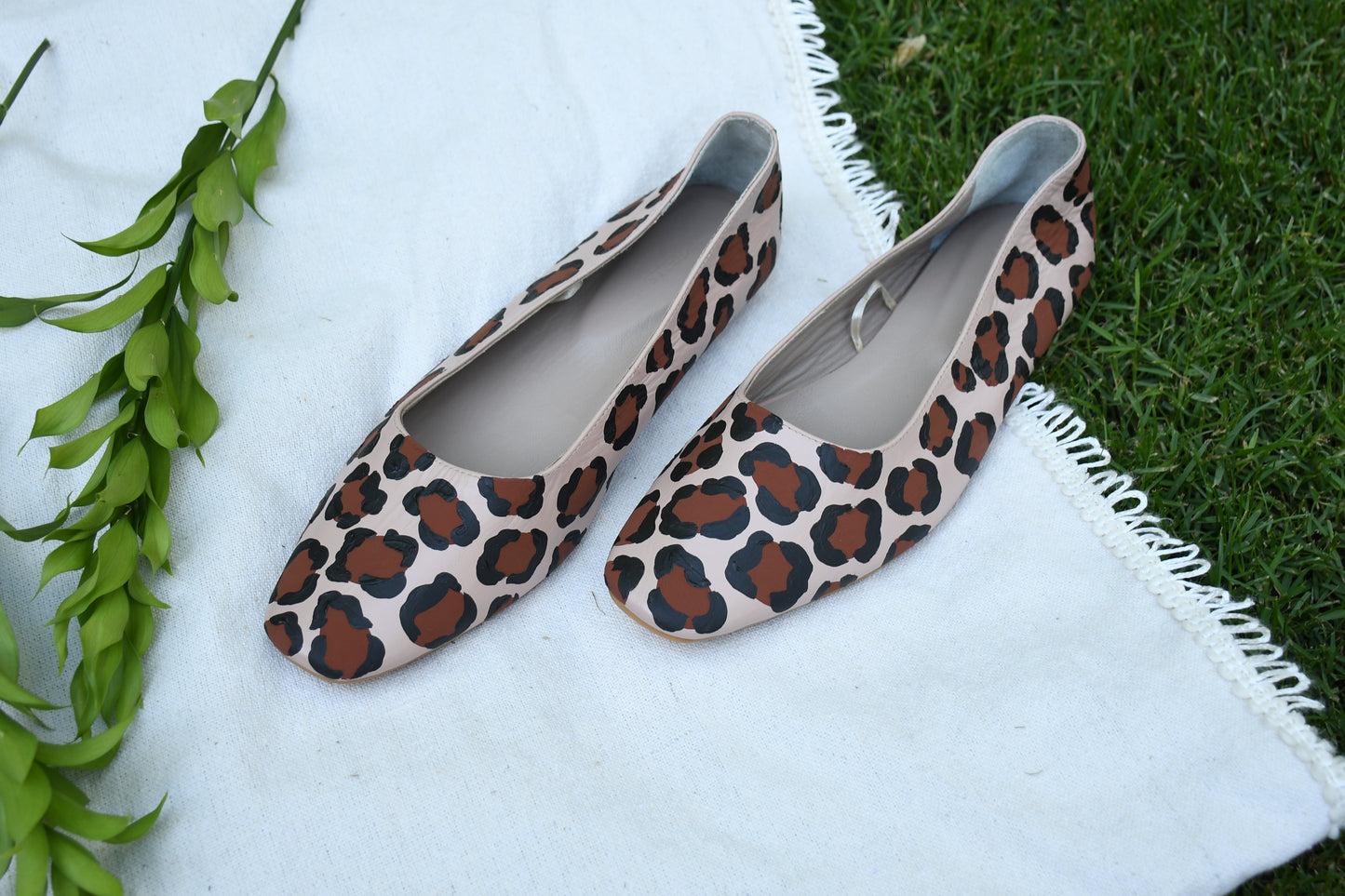 Hand Painted Beige Ballerinas