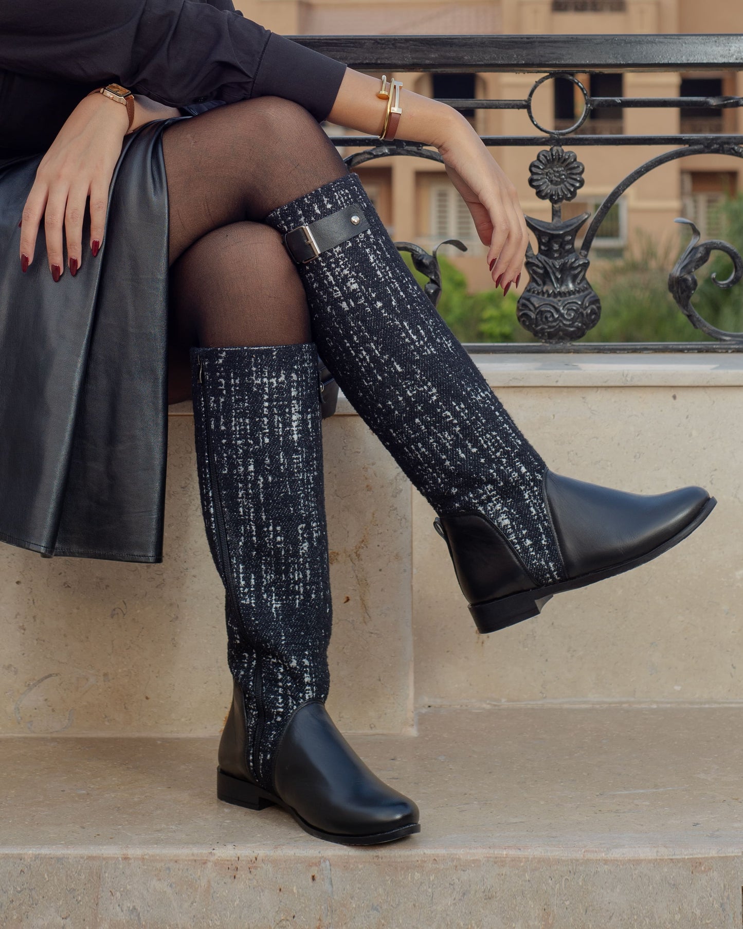 Black X White Knee Boots